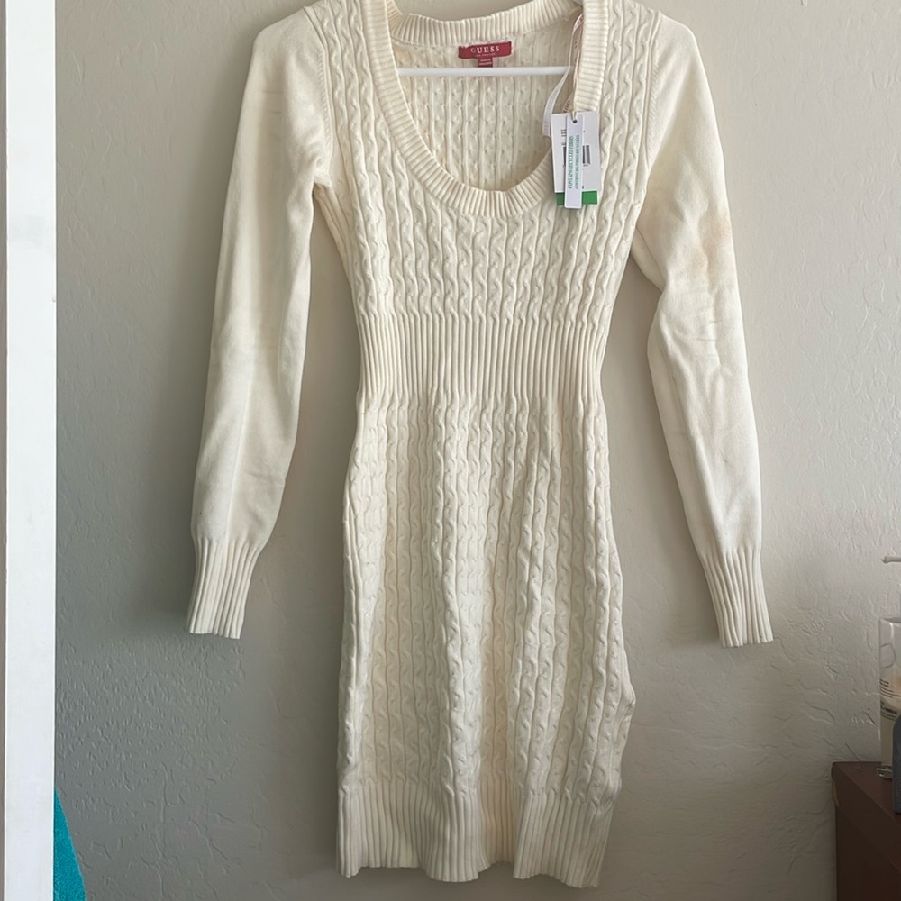 White GUESS knit sweater dress never worn
